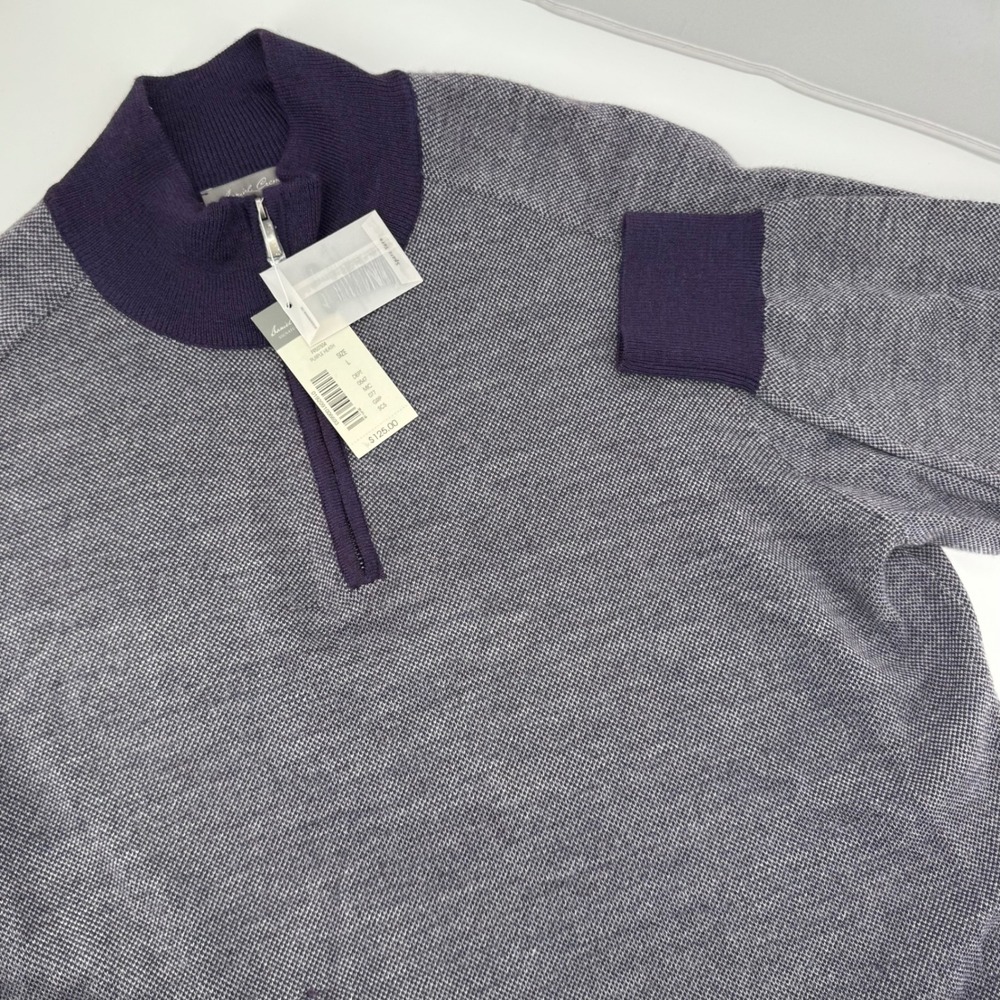 Daniel Cremieux Quarter Zip Sweater‎ Mens L Purple Merino Wool F95ST504 NEW